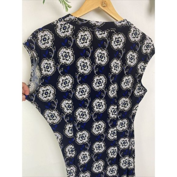 Jacqui E Size M Women's Wrap Dress Blue Floral Sleeveless - Picture 6 of 7